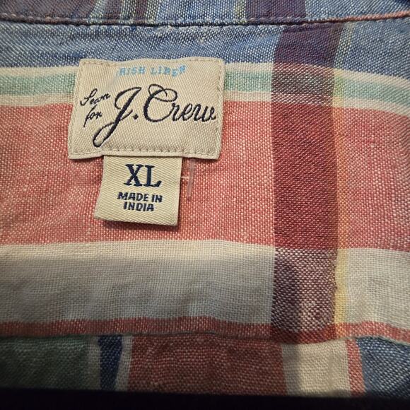 J Crew Baird McNutt Irish Linen Plaid Camp Shirt Men XL Loop Collar Short Sleeve - Picture 5 of 12